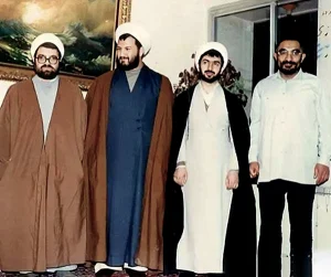 حسینعلی نیری در کنار شهیدان لاجوردی و رازینی