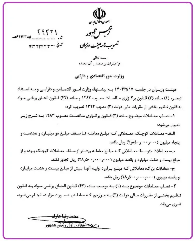 نصاب معاملات کوچک، متوسط و بزرگ سال ۱۴۰۴